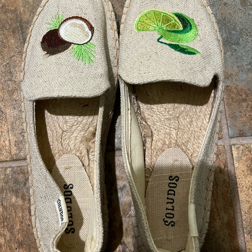 Soludos Natural Canvas Espadrilles with Lime & Coconut Embroidery